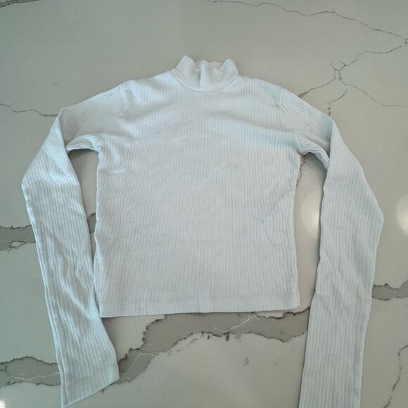 Brandy Melville White Ribbed Long Sleeve Top - Picture 2 of 5